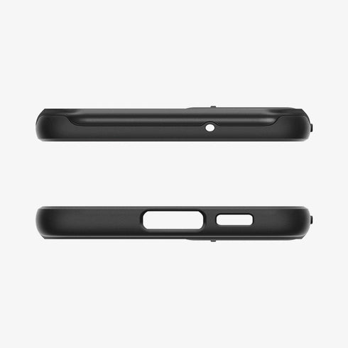 ACS05639 - Galaxy S23 Ultra Case Optik Armor in black showing the back with lens protector slot open
